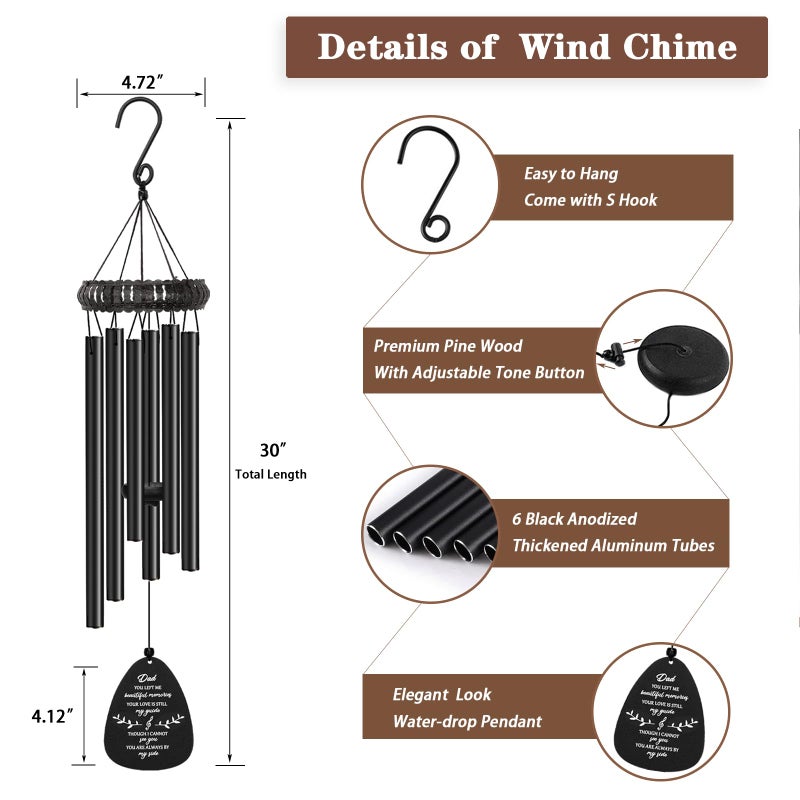 Soopau Memorial Gifts for Loss of Dad  30"" Metal Memorial Wind Chimes for Loss of Father  Windchimes in Memory of Dad  Sympathy Bereavement Gifts for Loss of Father - Image 4